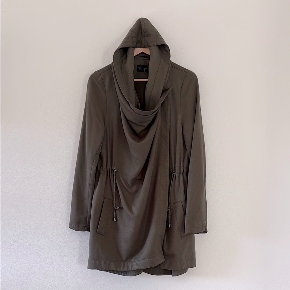 Thyme Maternity Olive Hooded Jacket with Drawstring Waist